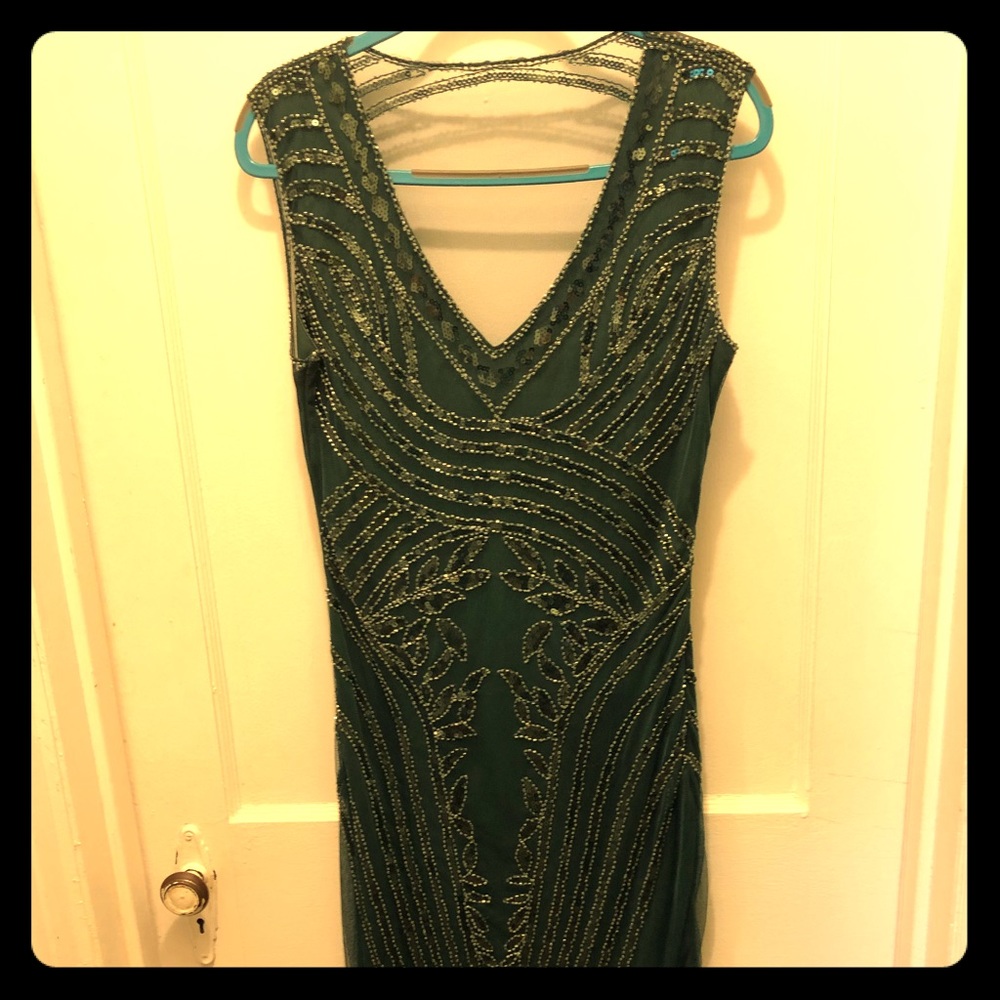 Dark Green 20's Flapper Style Dress Mid-Length